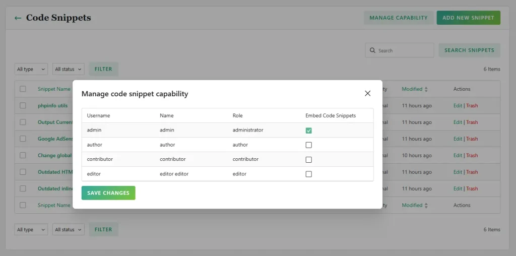 Plover kit code snippet manage capability screen